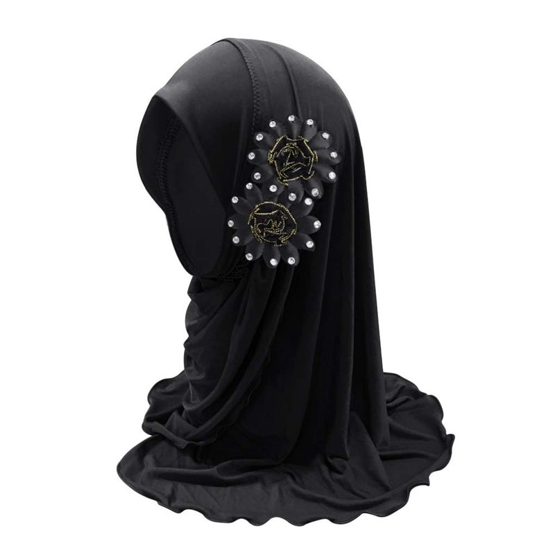 PURFUN Kids Girls Lovely Muslim Hijab with Flowers Anti-UV Sun Protection Breathable One Piece Hijab Islamic Head Scarf Shawls Arabian Turban for 2-6 Years - Image 1